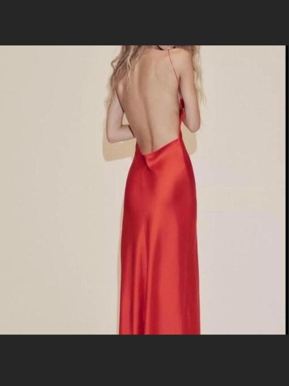 Zara Red Satin Low-Back Midi Slip Dress
